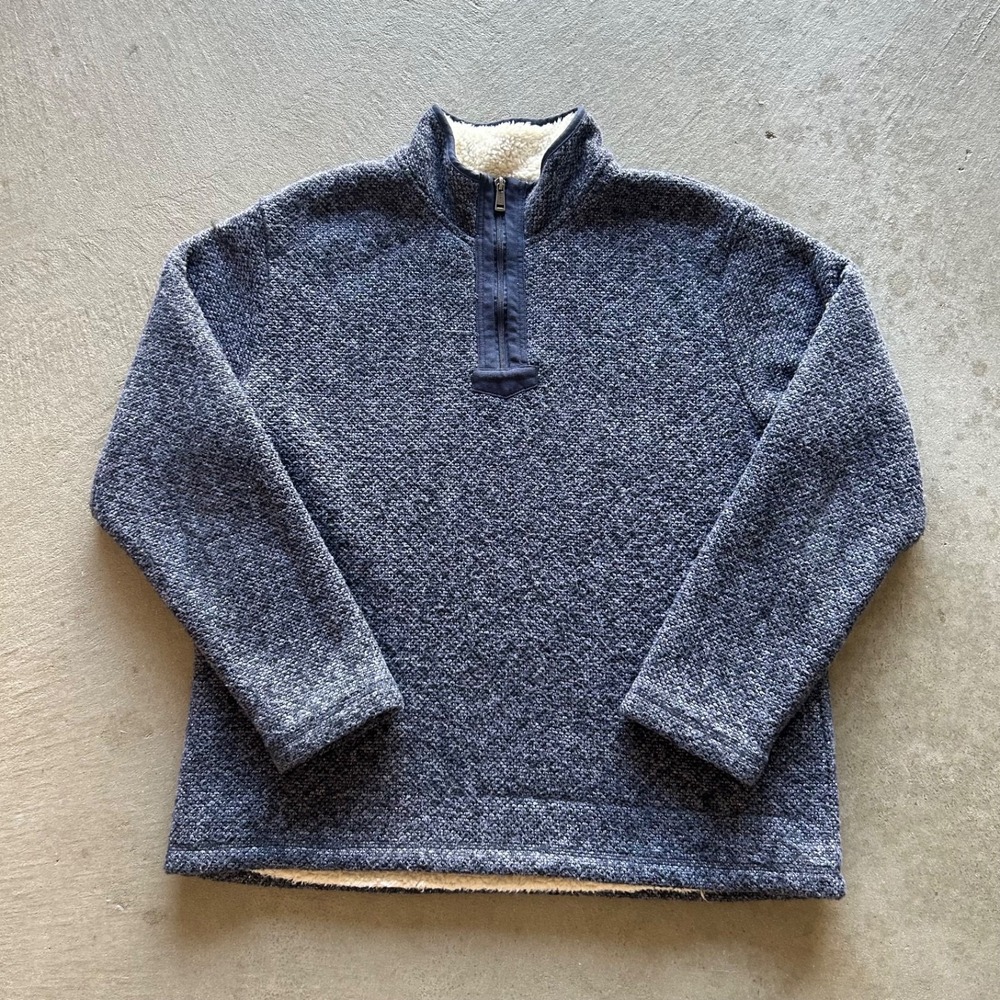 Orvis Fleece 1/4 Zip Jacket Size Large Blue Sherpa Lined Pullover Sweater